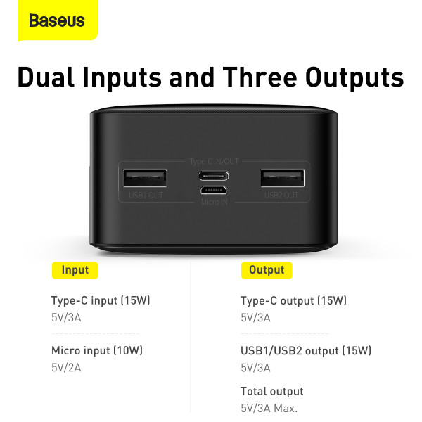 В Фокстрот Powerbank BASEUS Bipow Overseas 15W 30000mAh Black (PPDML-K01)