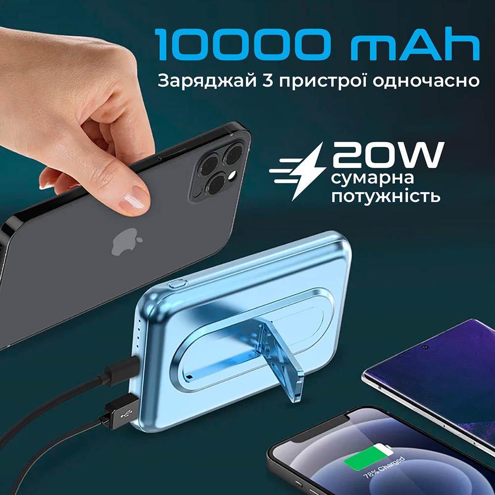 Внешний вид Powerbank PROMATE Powermag-10Pro 10000mAh Blue (powermag-10pro.blue)