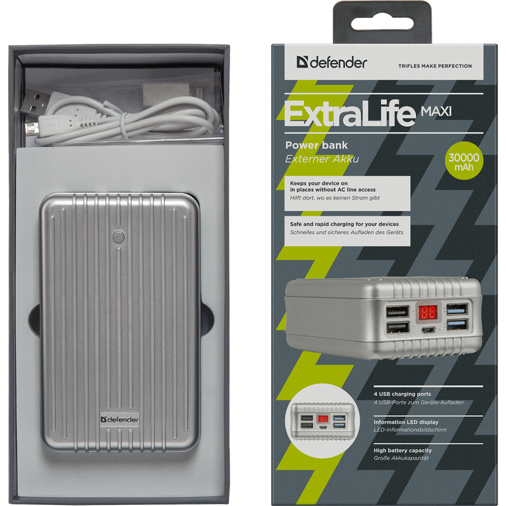 Powerbank DEFENDER ExtraLife Maxi 30000мАч (83613) Захист від перенапруги