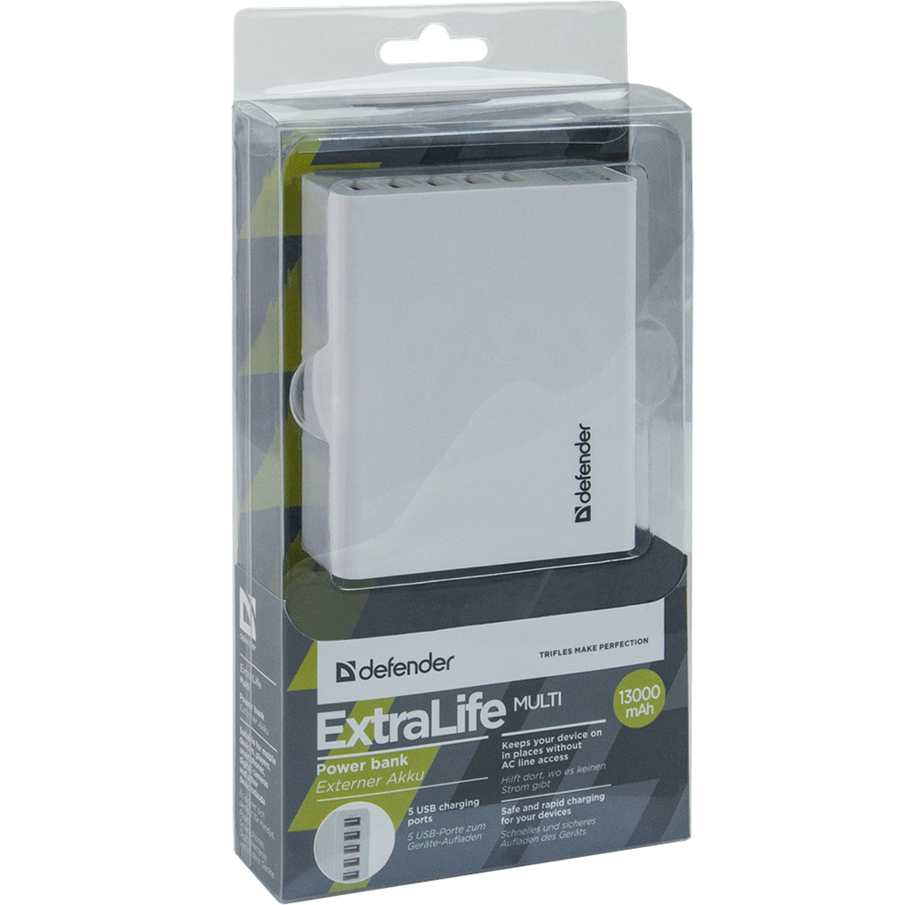 Powerbank DEFENDER ExtraLife Multi 13000мАч (83612) Кількість сегментів індикації рівня заряду 4