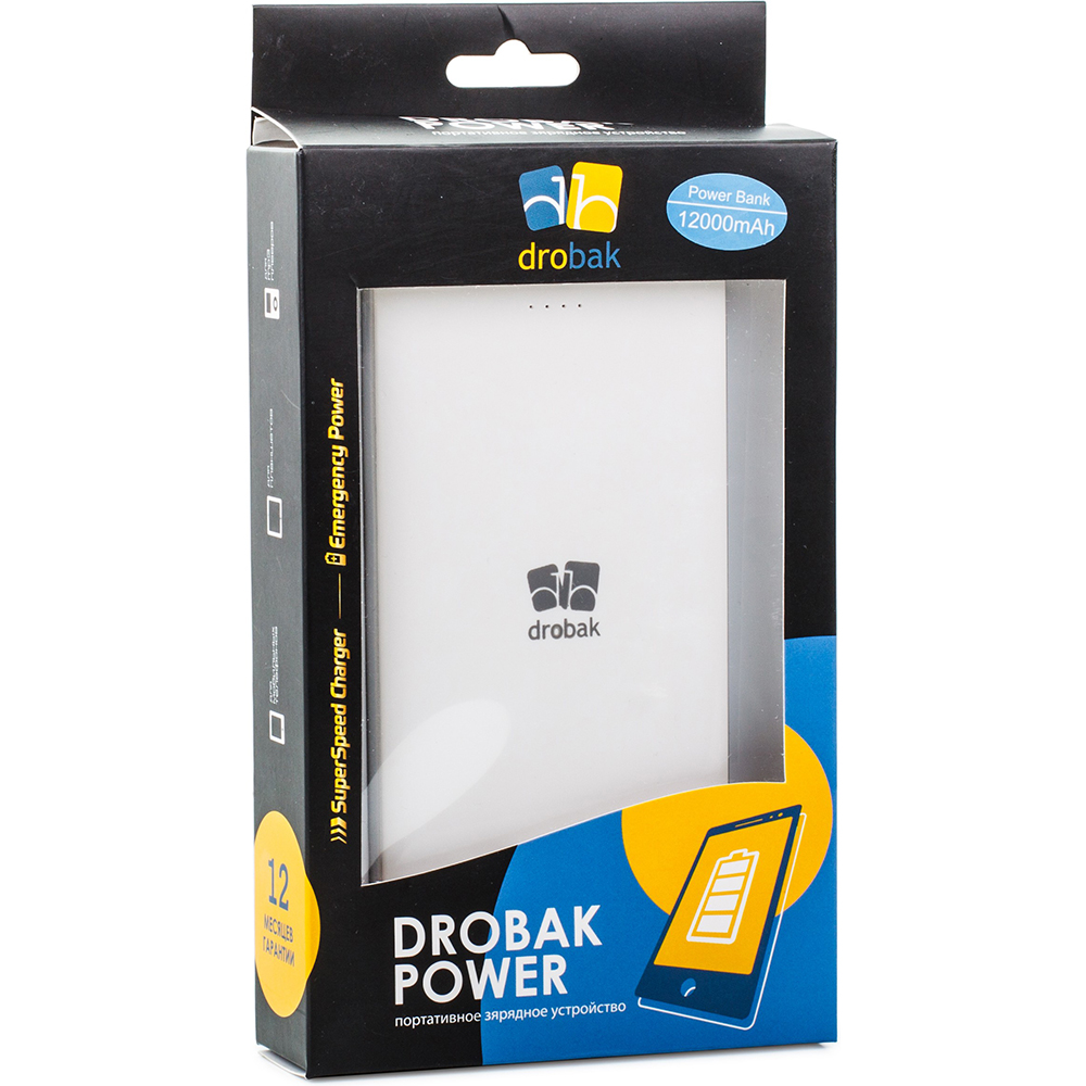 Powerbank DROBAK Elegant Power 12000 маг White (608701) Захист від перезарядки