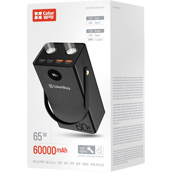 Powerbank COLORWAY PD65W 60000 mAh Black (CW-PB600LPA5BK-PDD) Торгова марка COLORWAY