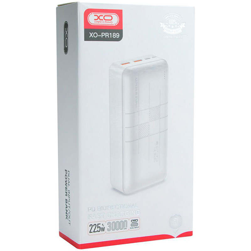 Powerbank XO PR189 30000 mAh White (XO-PR189W/29188) Тип аккумулятора Li-Pol