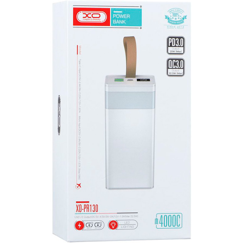 Зовнішній вигляд Powerbank XO PR130 40000 mAh White (XO-PR130/29302)