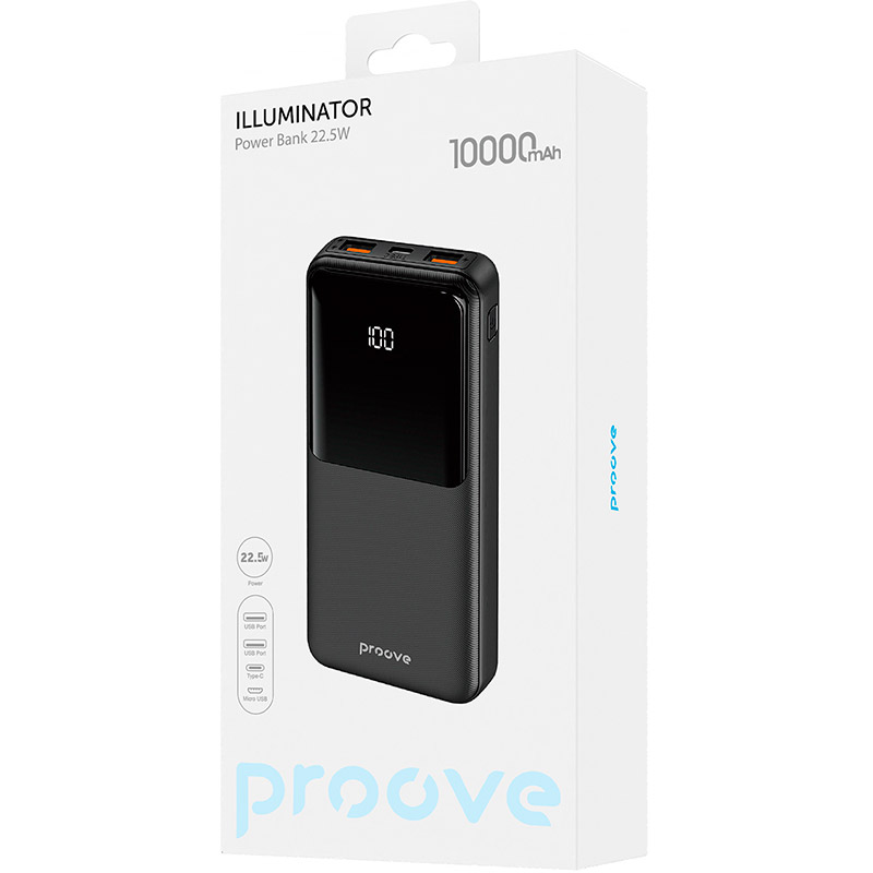 Powerbank PROOVE 10000mAh Illuminator 22.5W Black (54070black) Торговая марка Proove