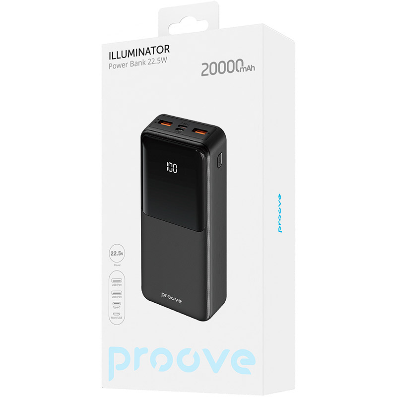 Powerbank PROOVE 20000mAh Illuminator 22.5W Black (54071black) Торгова марка Proove