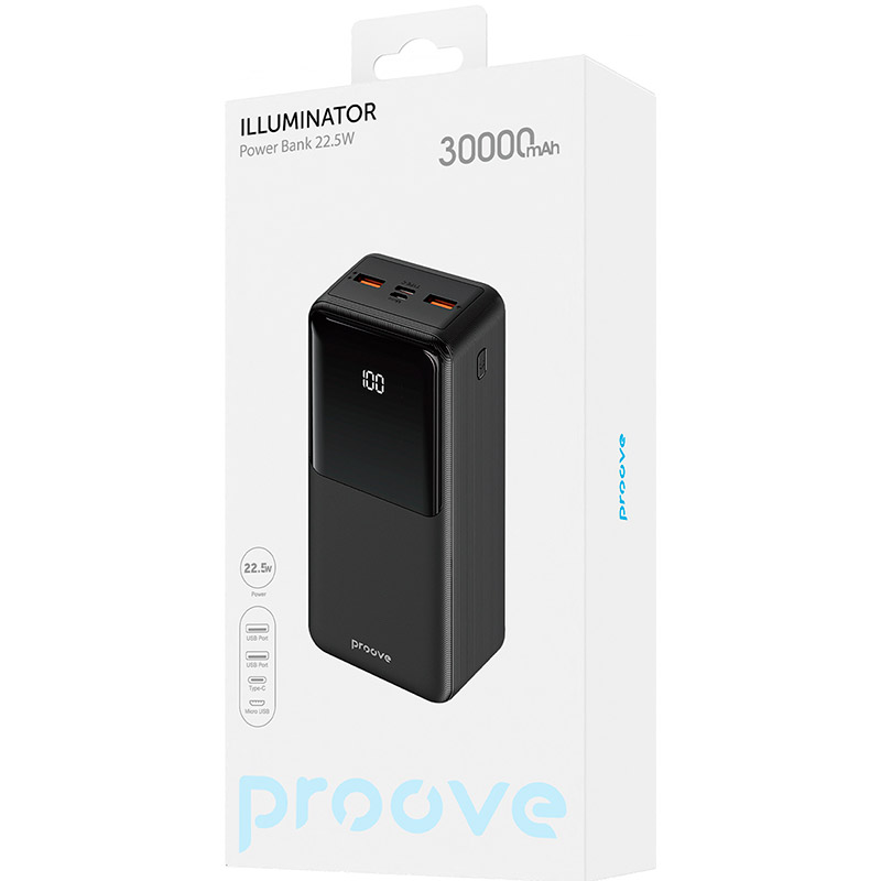 Powerbank PROOVE 30000mAh Illuminator 22.5W Black (54072black) Торгова марка Proove