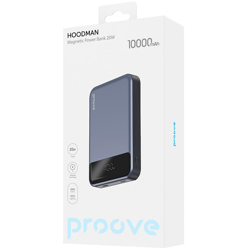 Powerbank PROOVE 10000mAh Hoodman Magnetic 20W Gray (54073gray) Емкость 10000