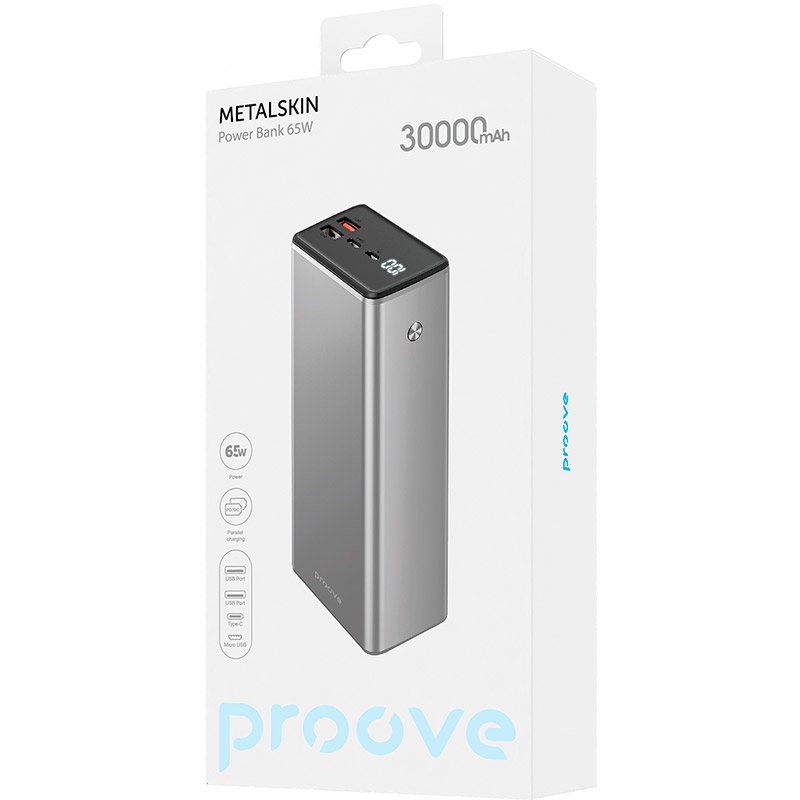 Powerbank PROOVE 30000mAh Metalskin 65W Gray (54074gray) Торговая марка Proove