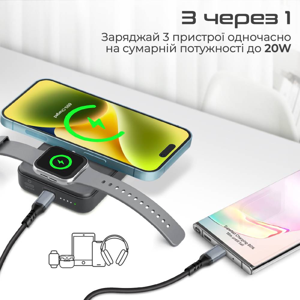 Powerbank PROMATE 10000mAh (powermag-trio.black) Торгова марка PROMATE