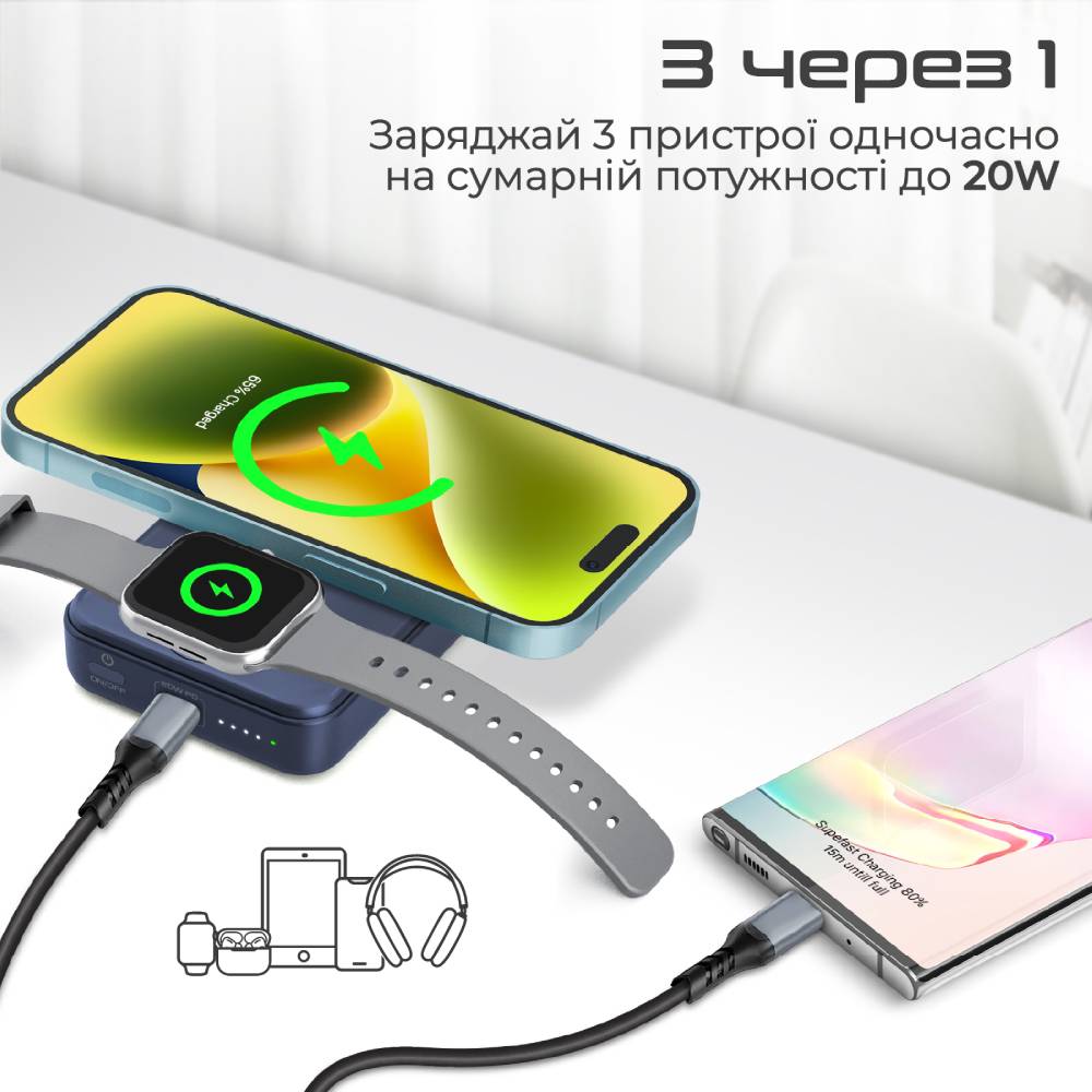 Powerbank PROMATE 10000mAh (powermag-trio.navy) Торгова марка PROMATE