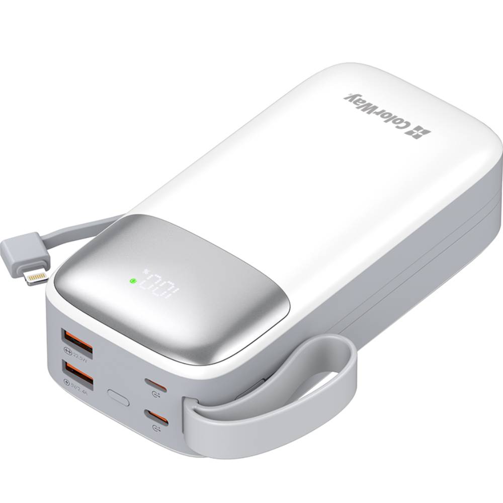 Powerbank COLORWAY 30000 mAh Powerful White (CW-PB300LPA4WT-PDD) Вхідний роз'єм USB Type-C, Lightning