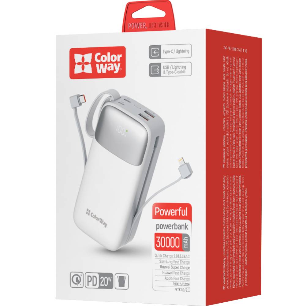 Покупка Powerbank COLORWAY 30000 mAh Powerful White (CW-PB300LPA4WT-PDD)