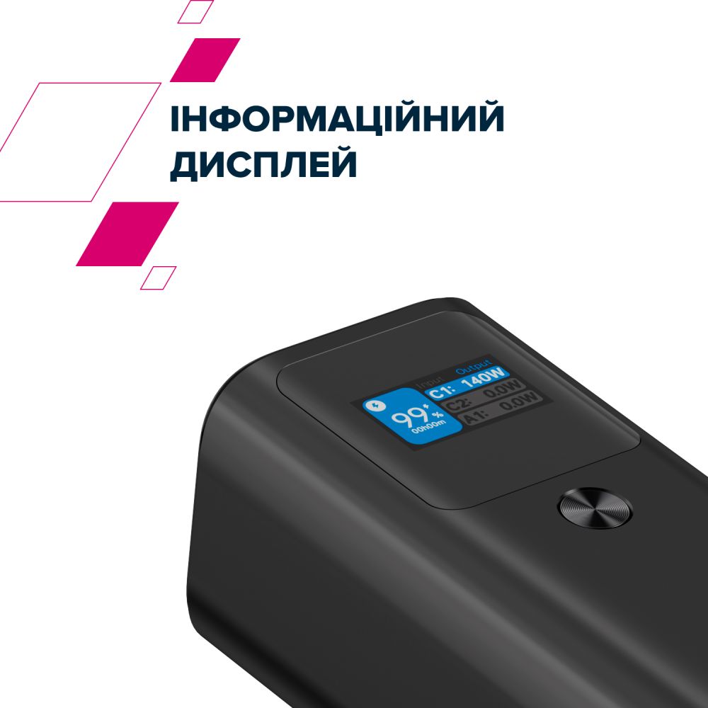 В Україні Powerbank CANYON 27000mAh PB-2010 TFT PD140W Dark Grey (CNE-CPB2010DG)