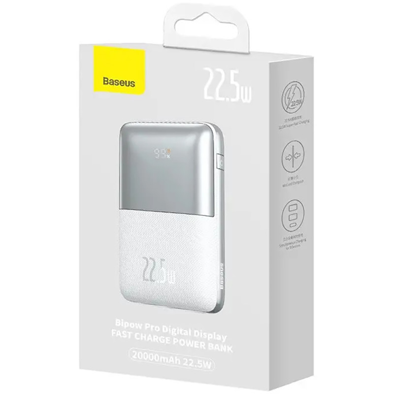 Powerbank BASEUS Bipow Pro Digital Display 22.5W 20000 mAh White (37394white) Входной разъем USB Type-C