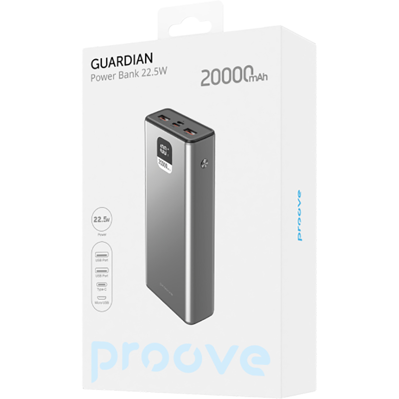 Powerbank PROOVE Guardian 22.5W 20000mAh Metal Gray (PBG222210004) Торгова марка Proove