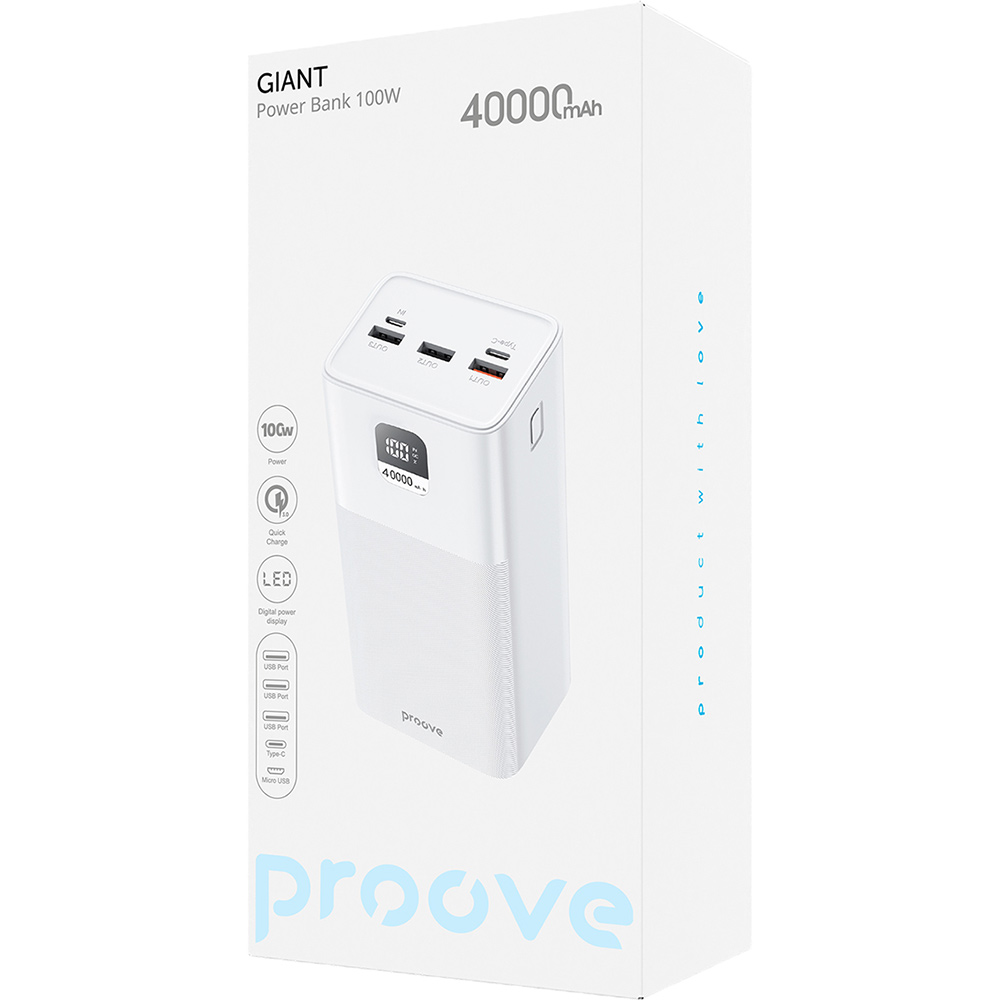 Powerbank PROOVE Giant 100W 40000mAh White (57733white) Тип акумулятора Li-Pol