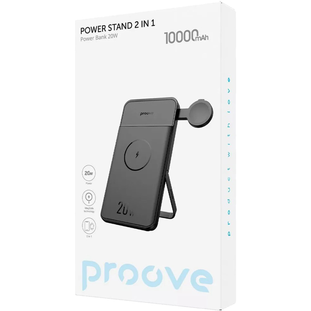 Зовнішній вигляд Powerbank PROOVE Power Stand 2 in 1 20W 10000mAh Black (57732black)