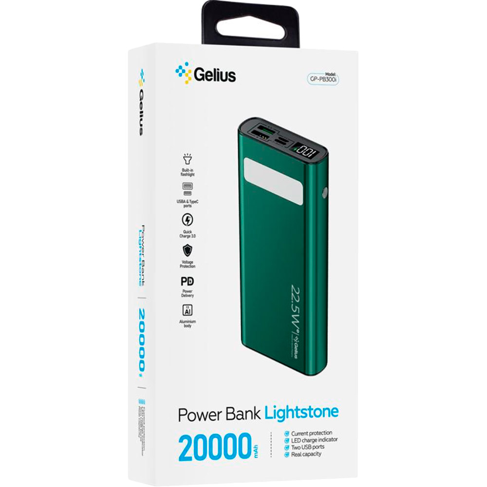 Powerbank GELIUS Lightstone 20000mAh QC+PD 22.5W GP-PB300i Green (00000099033) Торговая марка GELIUS