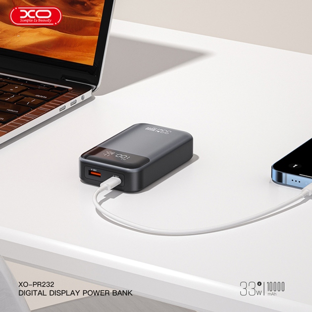 Powerbank XO PR232 10000 mAh PD30W + PPS33W Black (PR232_Black) Вхідний роз'єм USB Type-C