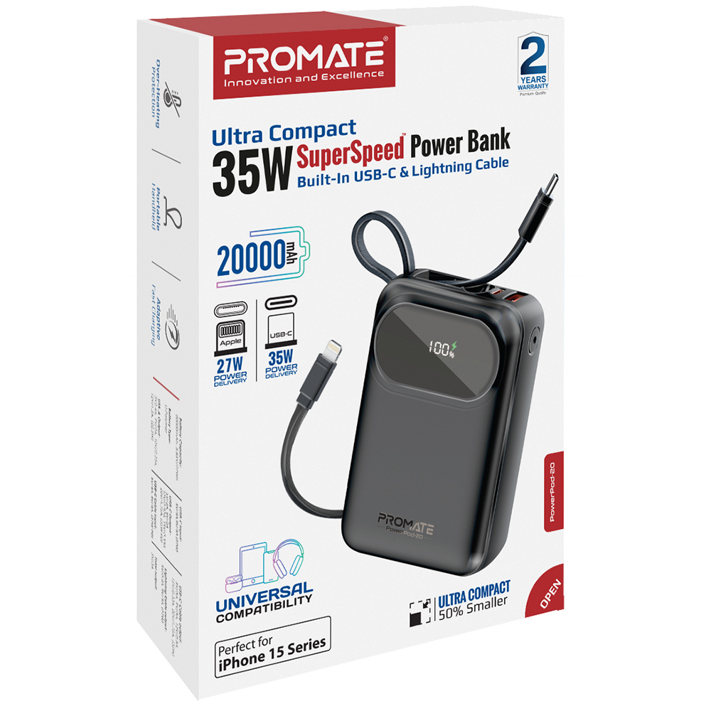 Изображение Powerbank PROMATE 20000mAh black (powerpod-20.black)