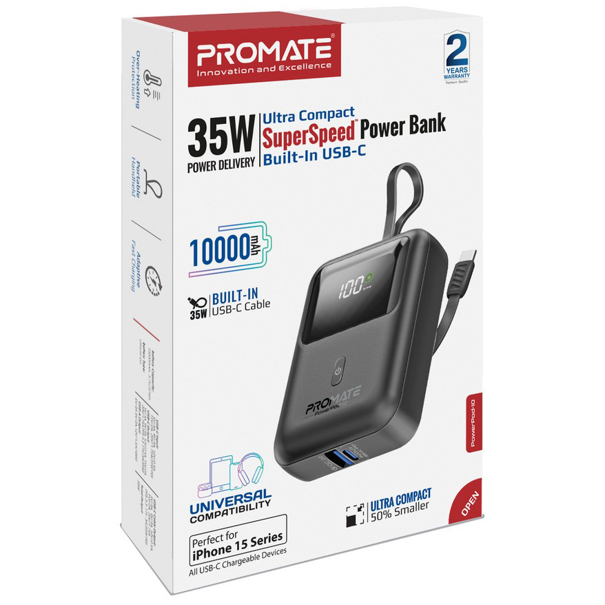 Изображение Powerbank PROMATE 10000mAh black (powerpod-10.black)