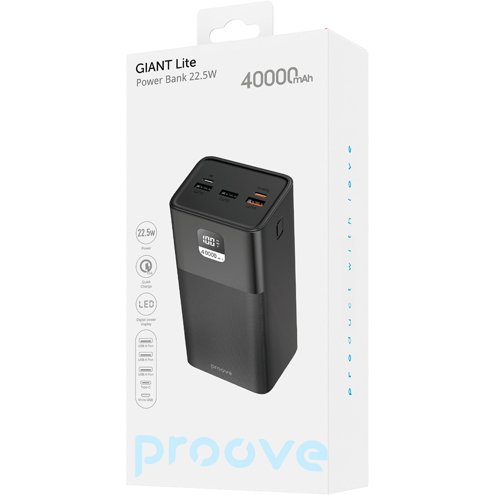 Замовити Powerbank PROOVE Giant Lite 40000mAh 22.5W Black (58994black)