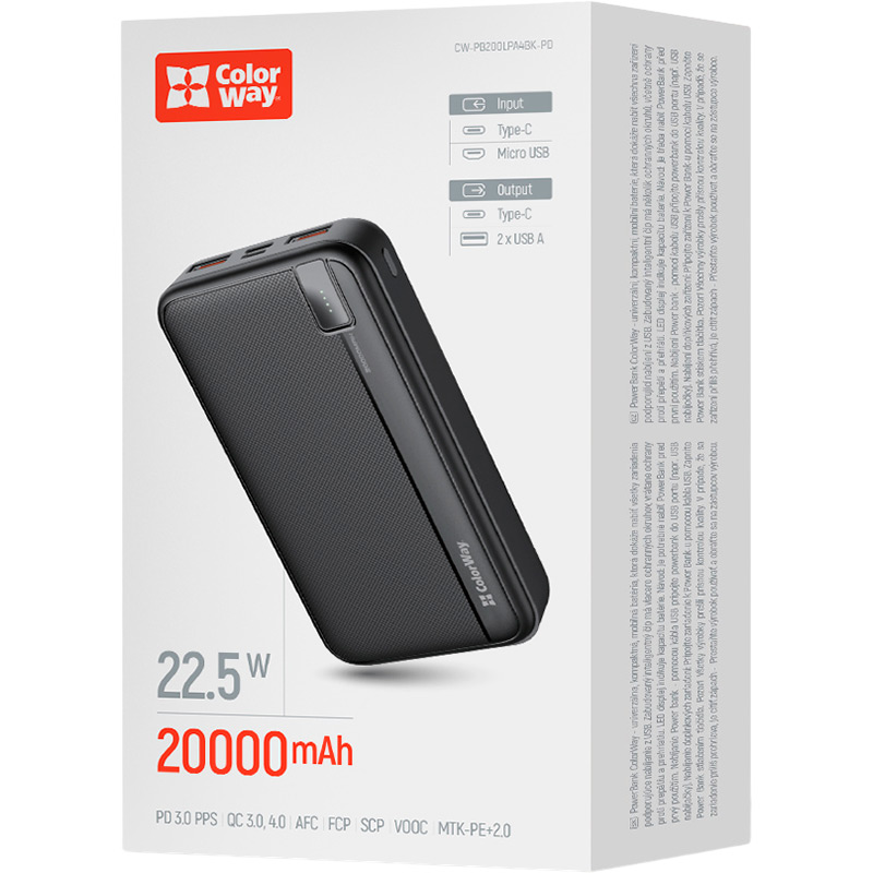 Фото 14 Powerbank COLORWAY High-power 20000 mAh Black (CW-PB200LPA4BK-PD)