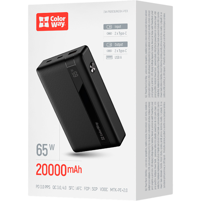 Фото 20 Powerbank COLORWAY Powerful 20000 mAh Black (CW-PB200LPA3BK-PDD)