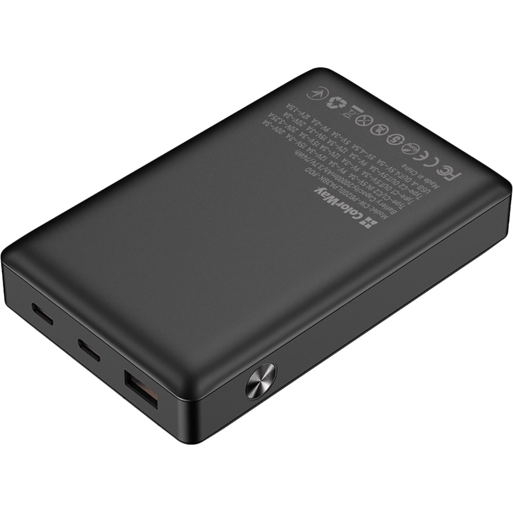 Powerbank COLORWAY Powerful 20000 mAh Black (CW-PB200LPA3BK-PDD) Комплектация  Универсальная мобильная батарея; кабель USB-Type-C