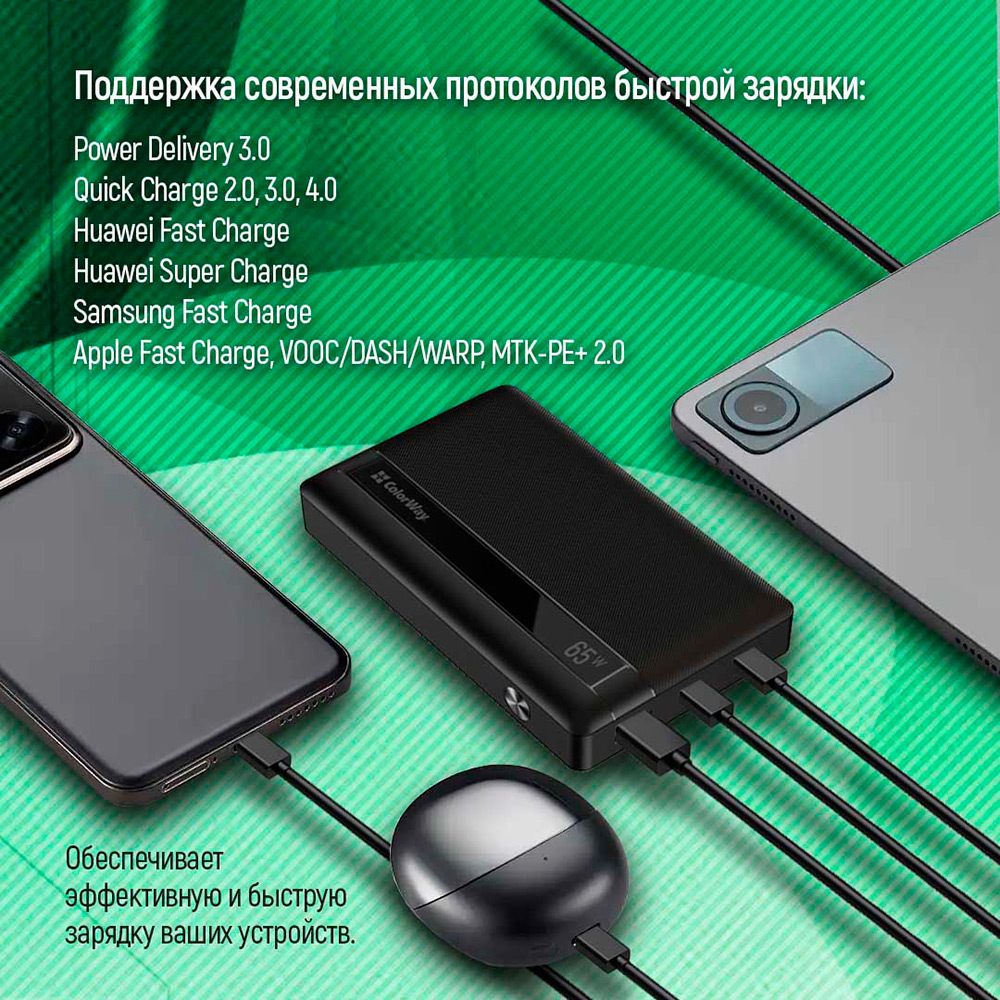 Фото 15 Powerbank COLORWAY Powerful 20000 mAh Black (CW-PB200LPA3BK-PDD)