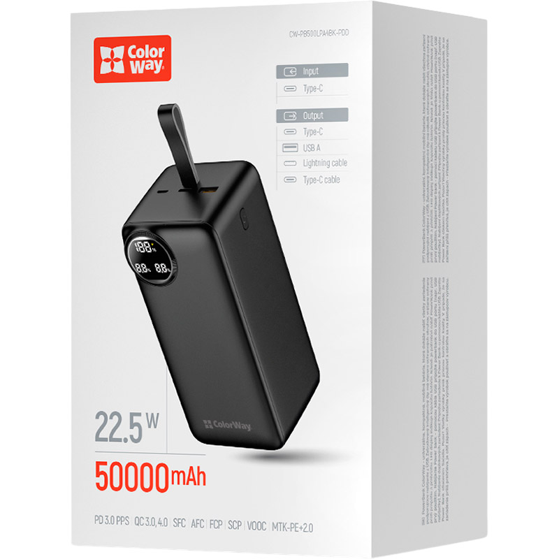 Фото 17 Powerbank COLORWAY LCD 50000 mAh Black (CW-PB500LPA4BK-PDD)