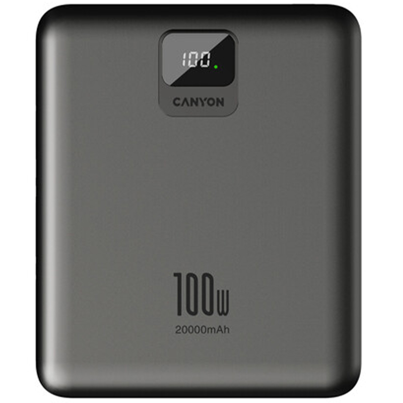 Powerbank CANYON PB-2008 LED FLAT PD100 W 20000 mAh QC3.0 Dark Grey (CNE-CPB2008DG)