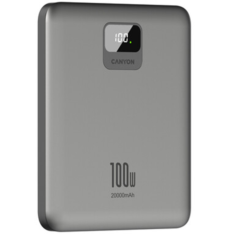 Powerbank CANYON PB-2008 LED FLAT PD100 W 20000 mAh QC3.0 Dark Grey (CNE-CPB2008DG) Емкость 20000