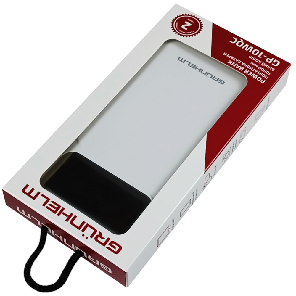 Powerbank GRUNHELM 10000mAh 22.5W White (GP-10WQC) Входной разъем USB Type-C