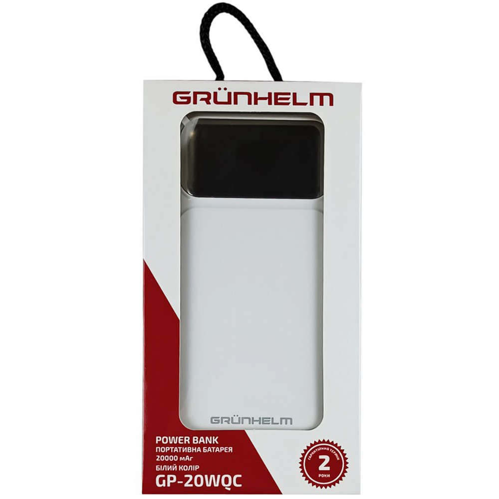 Powerbank GRUNHELM 20000mAh 22.5W White (GP-20WQC) Входной разъем USB Type-C