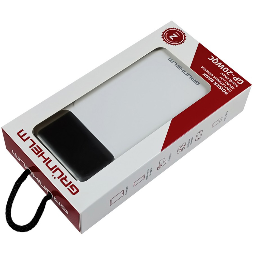 Внешний вид Powerbank GRUNHELM 20000mAh 22.5W White (GP-20WQC)