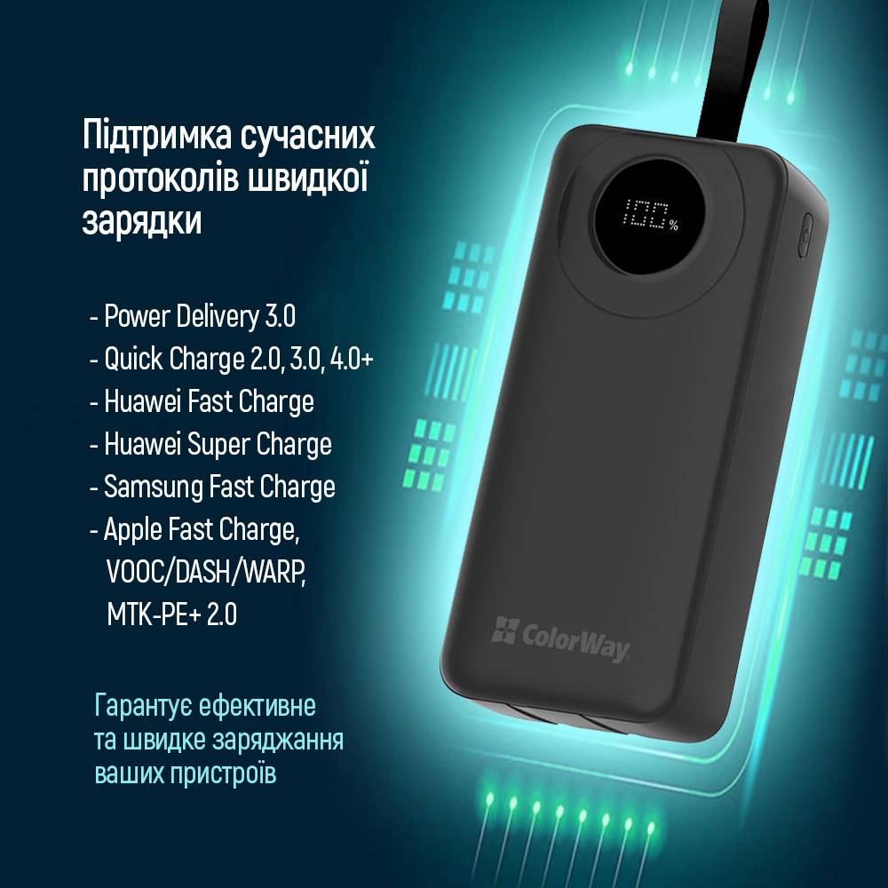 В Украине Powerbank COLORWAY 30000 mAh EnergyPlus LCD Black (CW-PB300LPB4BK-PDD)