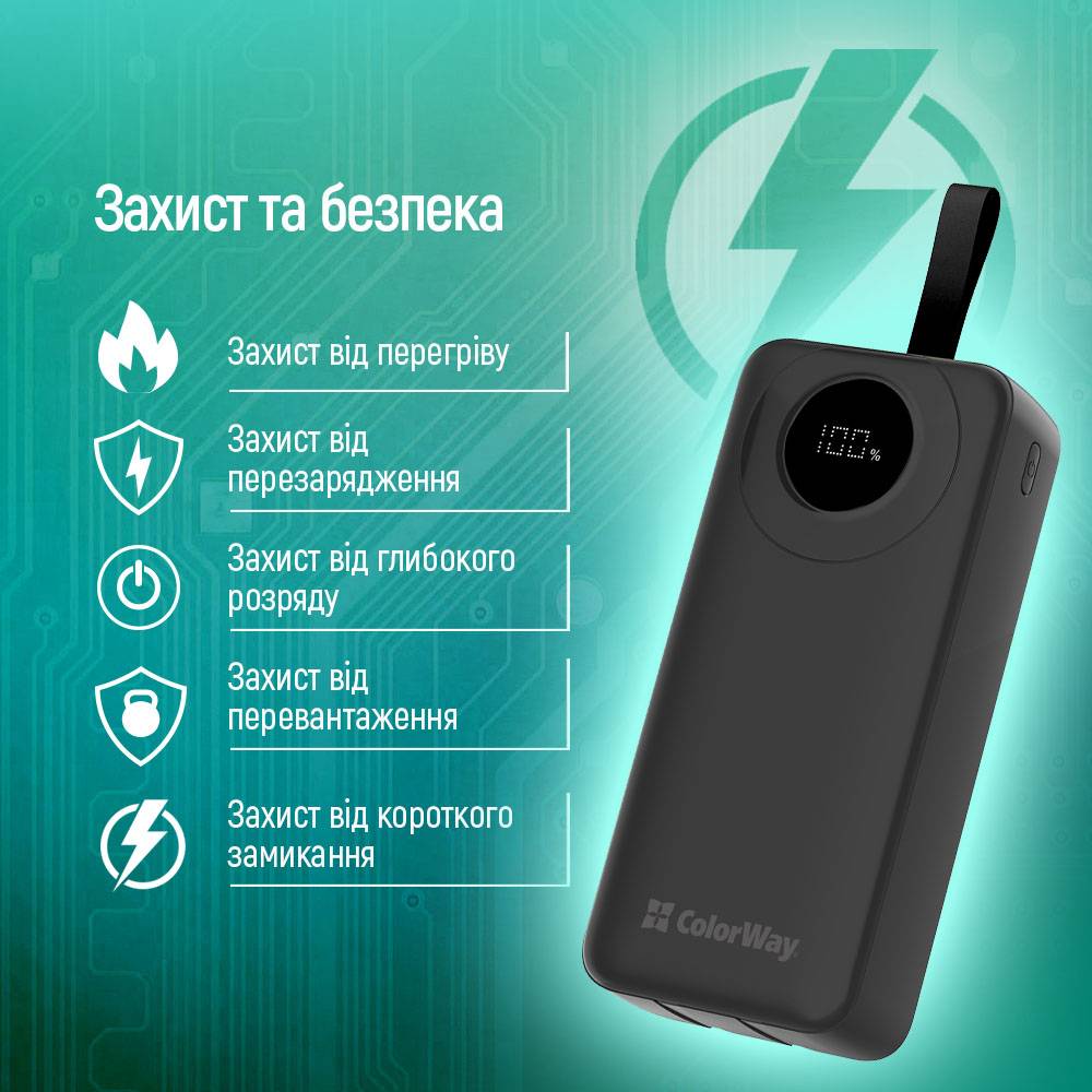 В интернет магазине Powerbank COLORWAY 30000 mAh EnergyPlus LCD Black (CW-PB300LPB4BK-PDD)