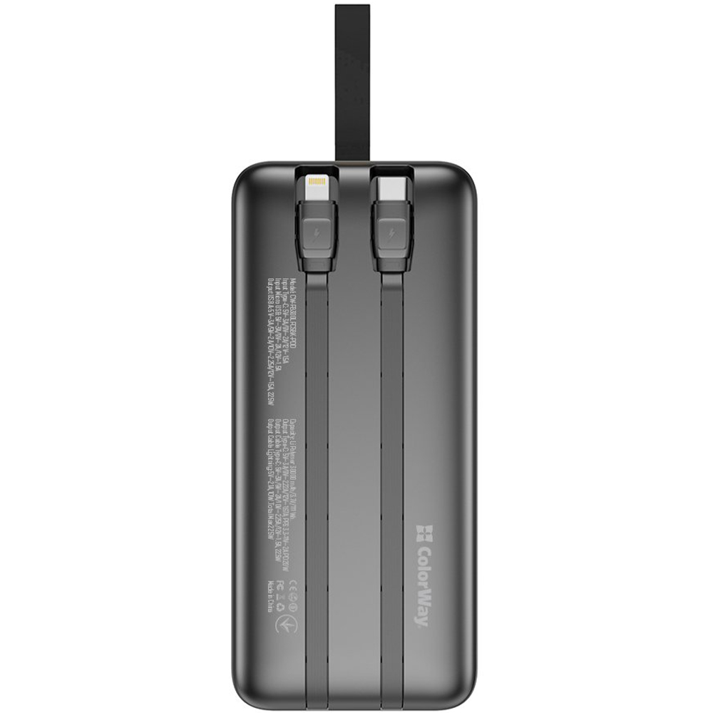 Powerbank COLORWAY 30000 mAh LCD Black (CW-PB300LPC5BK-PDD) Тип аккумулятора Li-Pol