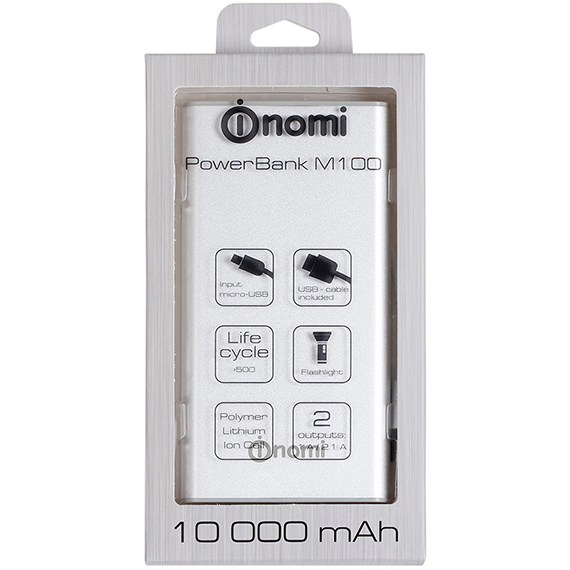 Powerbank NOMI M100 10000 mAh сріблястий Колір сріблястий