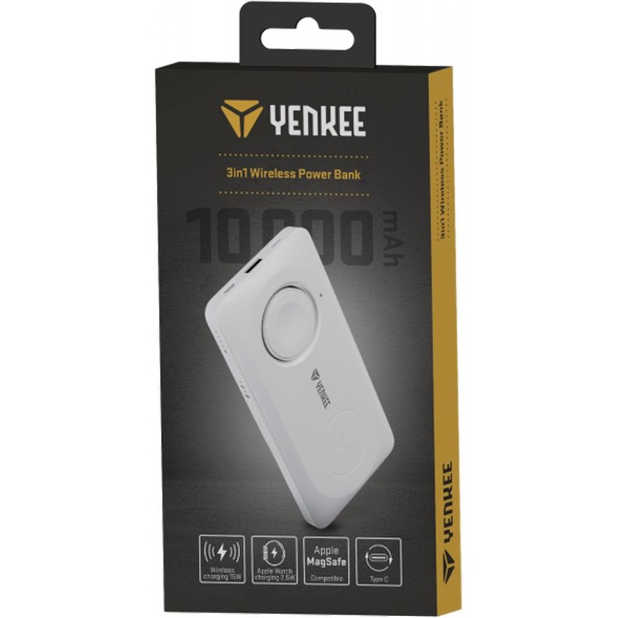 Зовнішній вигляд Рowerbank YENKEE YPB 510 10000 mAh PD 22,5W 3in1 Qi Wireless White (37000006)