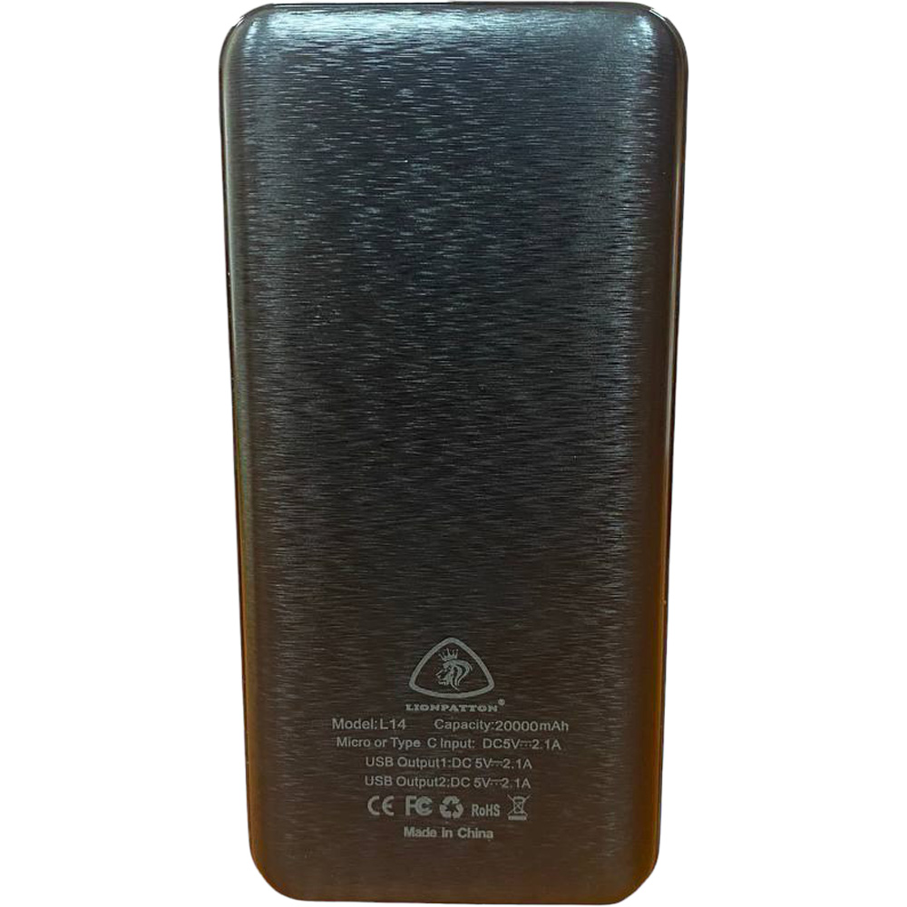 Powerbank LIONPATTON L14 20000 mAh 10,5W Black (LI-L14-BK) Тип акумулятора Li-Pol