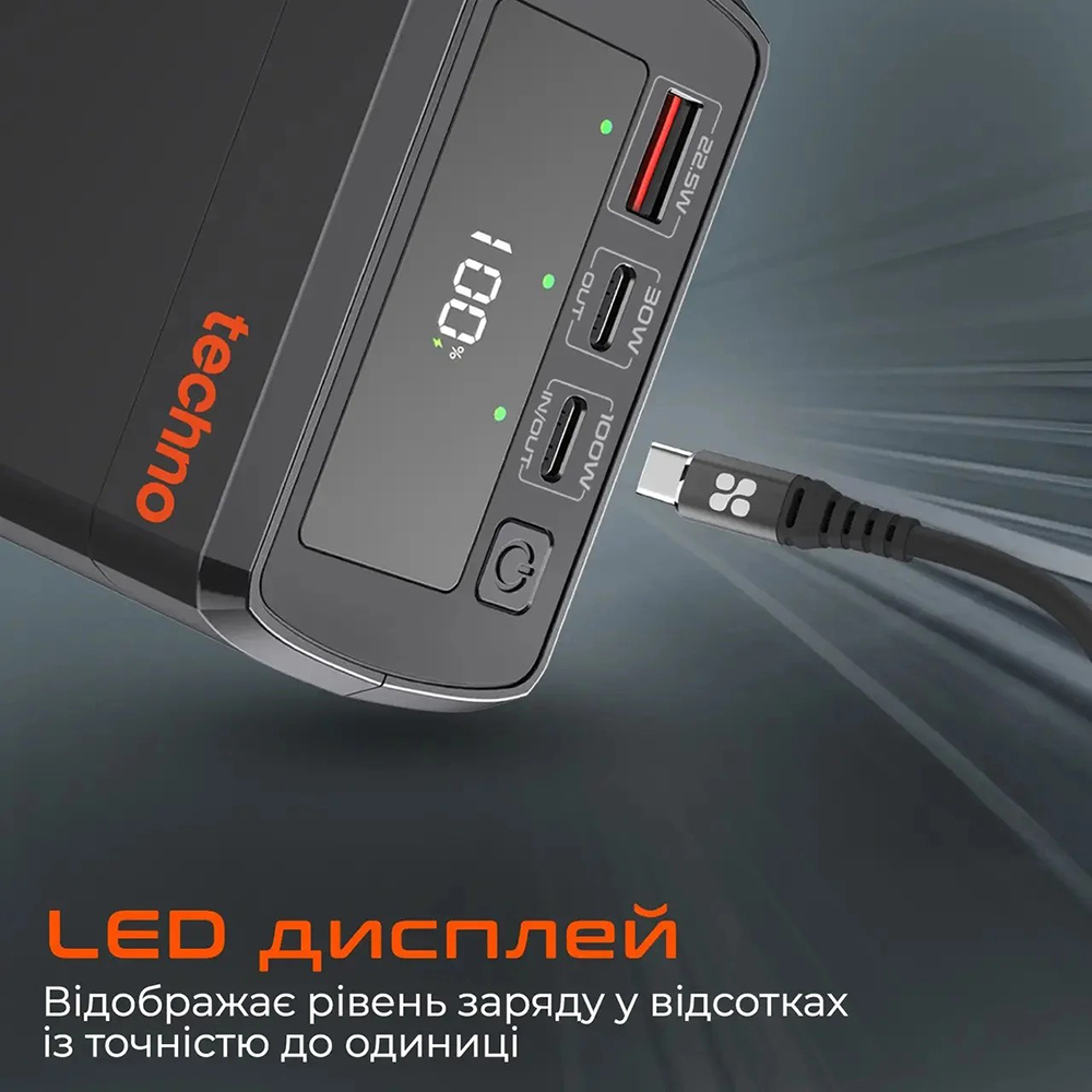 Зовнішній вигляд Powerbank TECHNO PDC130 38000mAh 130W Black (PDC130)