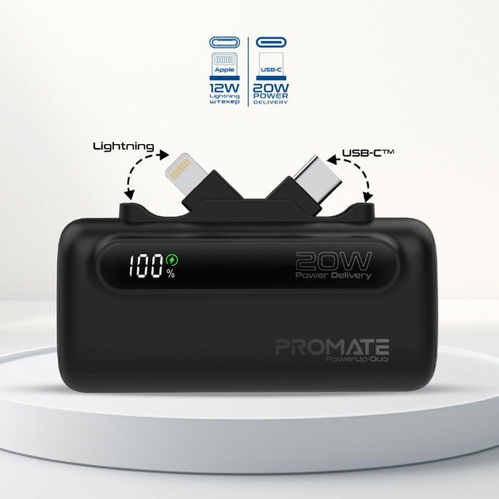 Зовнішній вигляд Powerbank PROMATE PowerUp-Duo 5000 mAh Black (powerup-duo.black)