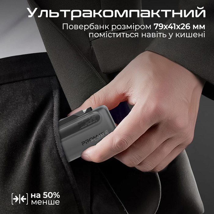 Powerbank PROMATE PowerUp-Duo 5000 mAh Black (powerup-duo.black) Ємність 5000