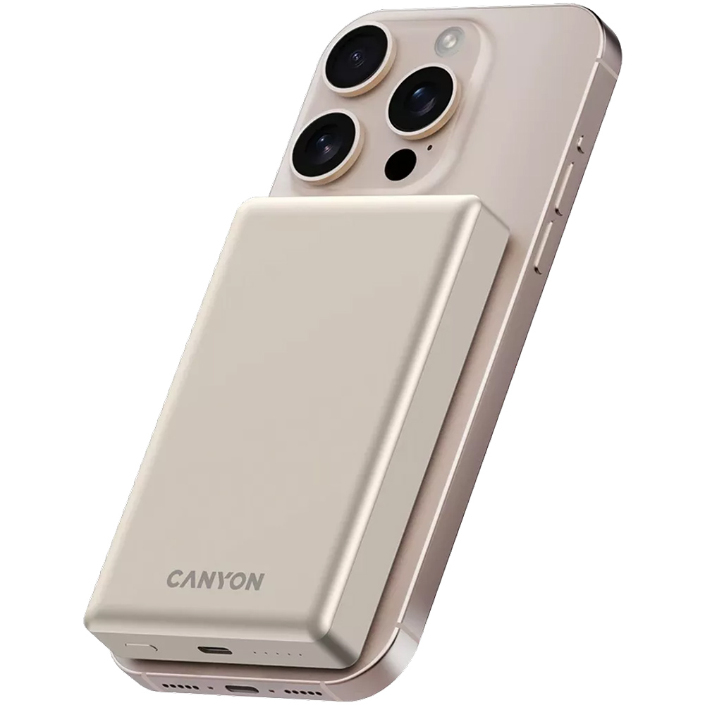 Внешний вид Powerbank CANYON 10000mAh OnPower 510 slim Magsafe PD20W Beige (CNS-CPB510BE)