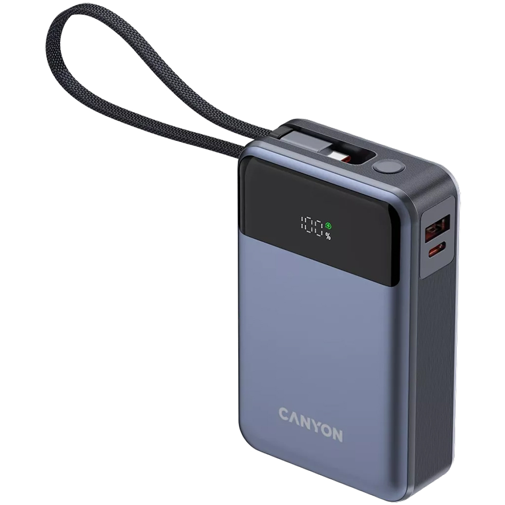 Powerbank CANYON 20000mAh OnPower 600 built-in cable PD65W Dark Grey (CNS-CPB600DG) Ємність 20000