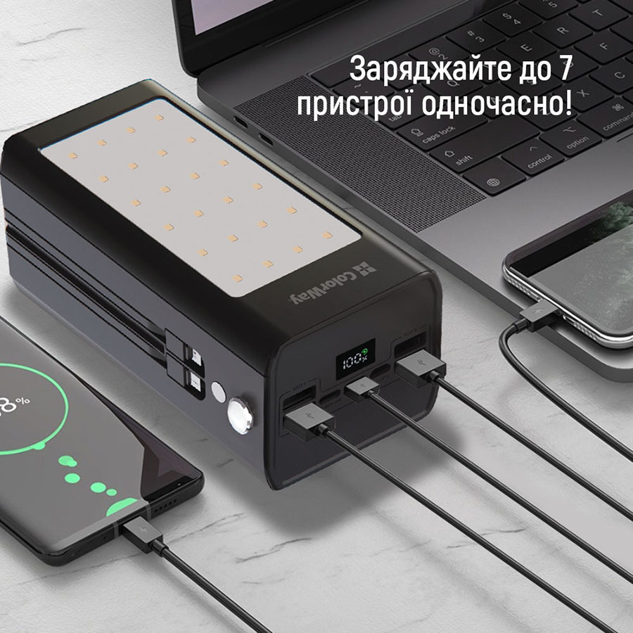 Огляд Powerbank COLORWAY 80000 mAh LCD/Lamp PD 22.5W Black (CW-PB800LPA8BK-PDD)