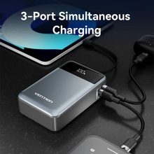 Powerbank VENTION 20000mAh 65W 3A PD, QC3.0 with Built-in USB-C Cable Black (FHYB0)